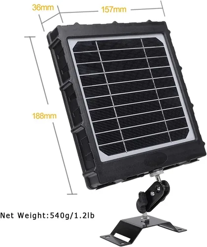 Vista 2 de Panel solar para cámara de sendero, WILDGAMEPLUS 14W 8000mAh 12V/1.2A 9V/1.6A 6V/2.4A IP66 Cargador recargable impermeable con cables para cámara