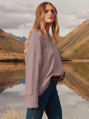 Vista 8 de Prinbara Suéter de gran tamaño para mujer, cuello redondo, manga larga, tejido mullido, grueso, cálido, suéter de moda para invierno 2024, gris