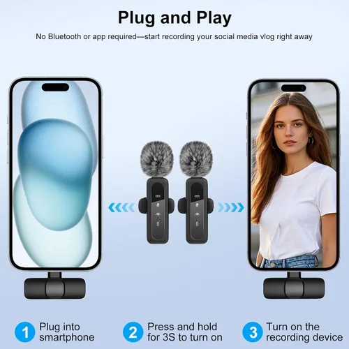 Vista 4 de Content Creator - Kit de vlogging para iPhone/Android, trípode de seguimiento facial automático de 70 pulgadas para iPhone con micrófonos ligeros e