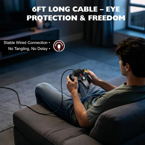 Vista 8 de miadore Controlador clásico N64, Retro N64 64-bit Remote Gamepad Joystick para consola N64 sistema de videojuegos (negro)