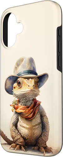 Vista 2 de iPhone 16 Lindo dragón barbudo Beardie con un estuche de sombrero de vaquero