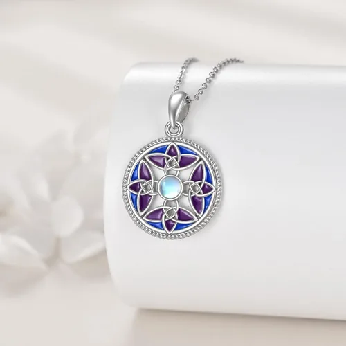 Vista 6 de ONEFINITY Collar de nudo de brujas celtas de plata de ley 925, dije de nudo de brujas para protección, buena suerte, nudo de brujas celtas