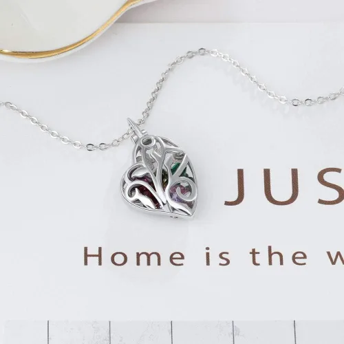 Vista 6 de Lam Hub Fong - Collar personalizado de plata ley con colgante de piedra natal simulada para mujeres, madres hijas y relaciones promesa collar