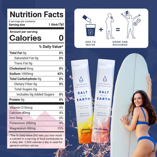 Vista 3 de Salt of the Earth Electrolito de alta calidad sin azúcar – Hecho con sal rosa del Himalaya – Paquetes de polvo de hidratación Ingredientes premium