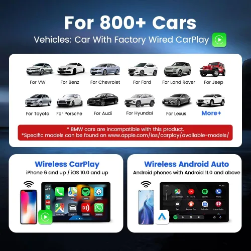 Vista 8 de Carlinkit CarPlay Android 13.0 AI Box Adapter, 3 en 1 CarPlay AI Box Max (Plus), Plug & Play, fácil configuración, tarjeta integrada de Google