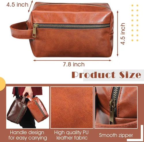 Vista 2 de Hillban 6 piezas de regalo para padrinos de boda, bolsa de aseo de viaje para hombres, juego de regalos de Bestmen, bolsa de aseo de cuero con asa