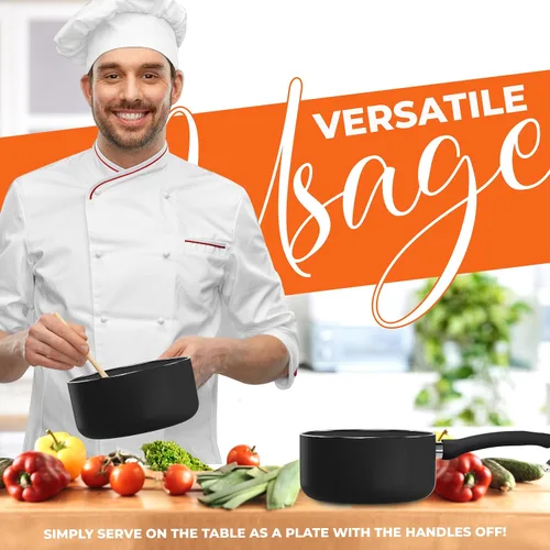 Vista 4 de Utopia Kitchen Cacerola antiadherente de 1.5 cuartos de galón, gris y negro
