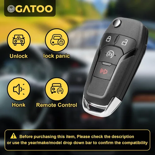 Vista 2 de Llavero Flip Key Compatible con 2015 2017 2016 2017 2018 2019 2020 Ford F150 F250 F350 F450 F550 Super Duty Ranger XLT Raptor, Control Remoto
