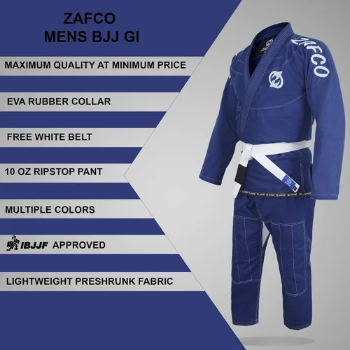 Vista 4 de Jiu Jitsu Gi BJJ Gi brasileño para hombre uniforme de Kimonos ligero preencogido con cinturón blanco