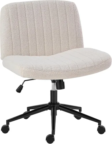 Vista 9 de Silla cruzada con ruedas, asiento ergonómico giratorio sin brazos, cómodo asiento de tocador, respaldo ancho y altura ajustable para hogar, oficina