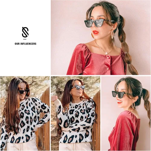 Vista 5 de SOJOS Gafas de sol polarizadas cuadradas estrechas estilo ojos de gato para mujeres, retro, modernas, para conducir SJ2169