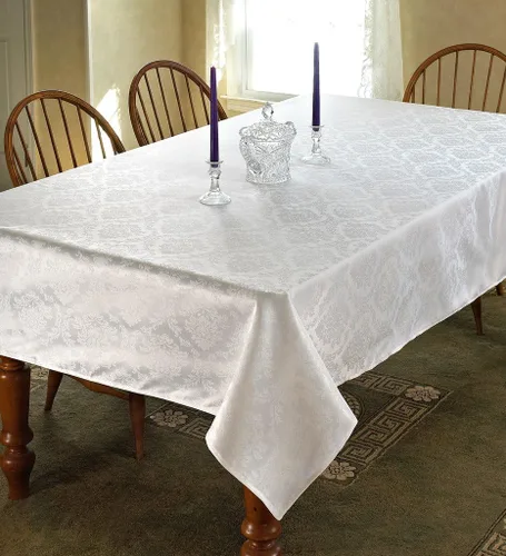 Vista 3 de Violet Linen Mantel de diseño damasco europeo dorado 60" redondo