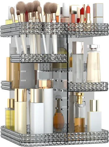 Vista 9 de Organizador de maquillaje giratorio, vitrina de cosméticos de gran capacidad, organizador acrílico para el cuidado de la piel con soporte