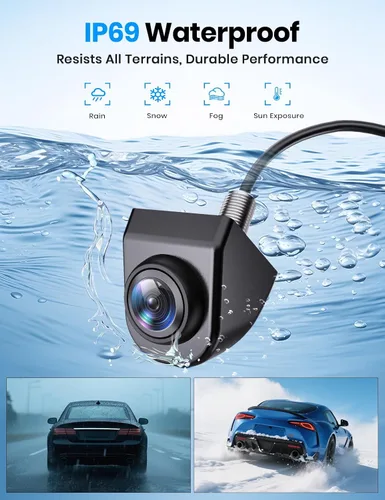Vista 7 de AUTO-VOX Cámara frontal/de respaldo de 180°, mini estilo OEM, fácil instalación sin tornillos, cámara de visión lateral/trasera, impermeable IP69K