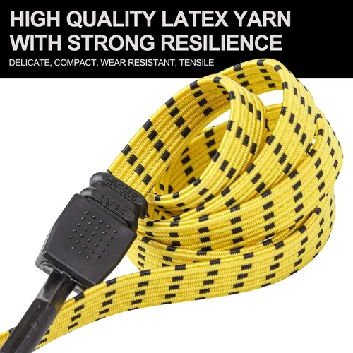Vista 5 de Cartman Ultra 48" negro/amarillo cuerda plana de bungee, 4pk x 48" Rubber Straps Extend from 4 to 10 ft, Spread Pressure Across Cargo and Use