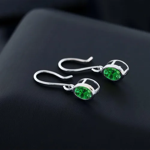 Vista 87 de Gem Stone King Aretes colgantes de plata de ley 925 de 0.276 x 0.197 in con piedra natal ovalada de alambre francés para mujer