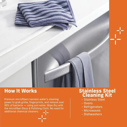 Vista 8 de Kit de Paño de Limpieza de Microfibra de Acero Inoxidable E-Cloth - Limpiador de Acero Inoxidable para Electrodomésticos, Horno, Estufa y Más