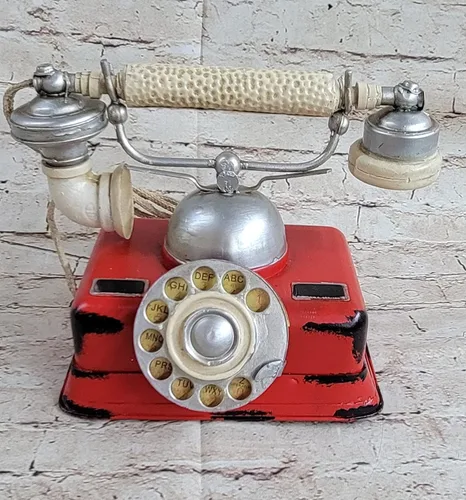 Vista 2 de EUROPEAN BRONZE Vintage Finery Toy Tin Red Rotary Teléfono Velocidad Teléfono Regalo Obras de Arte Regalo Estatuilla para el Hogar