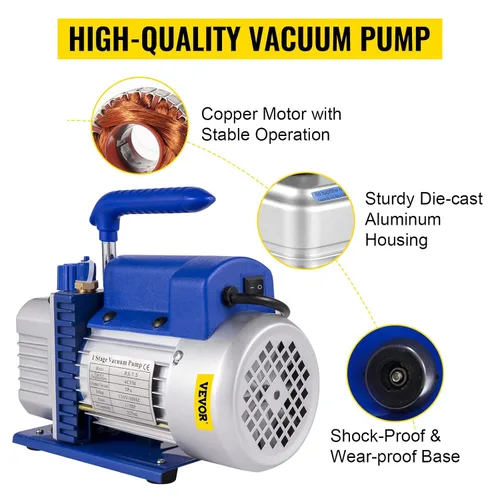 Vista 2 de VEVOR Cámara de vacío con bomba, bomba de vacío de 4CFM 1/3HP con cámara de vacío de alta capacidad de 2 galones, kit de cámara de bomba de vacío