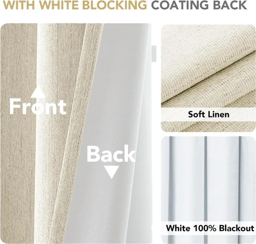 Vista 8 de H.VERSAILTEX Cortinas opacas plisadas completas de lino con mezcla de felpilla de 84 pulgadas, 2 paneles para dormitorio, aislamiento térmico