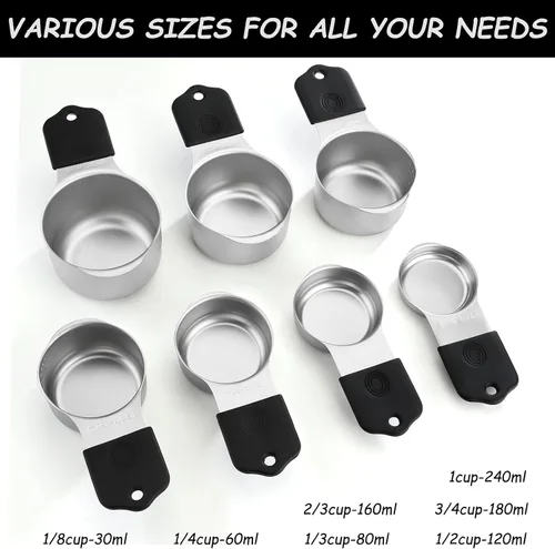 Vista 2 de Juego de 7 tazas medidoras magnéticas apilables de acero inoxidable para medir ingredientes secos y líquidos