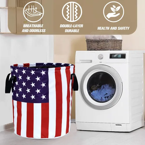 Vista 6 de Cesta plegable de tela Oxford con bandera estadounidense, divertida bolsa de lavandería, cesta de almacenamiento de ropa, organizador para baño