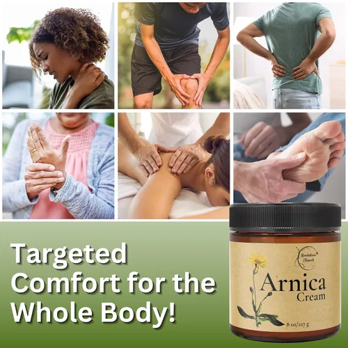 Vista 2 de Relief Arnica Cream Loción de masaje natural para un alivio eficaz del dolor muscular, crema de moretones de árnica con aceites esenciales