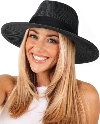 Vista 11 de FURTALK Sombrero Panamá de paja de ala ancha para hombre y mujer Ab-beige.