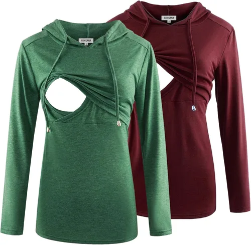 Vista 136 de GINKANA Sudadera con capucha para mujer, manga larga, lactancia materna, ropa casual