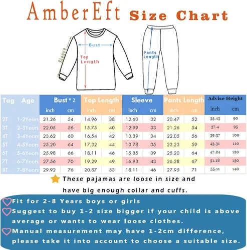 Vista 8 de AmberEft Pajamas for Girls 4-Piece PJs Cotton Pyjama Sets Sleepwear 2-12 Years