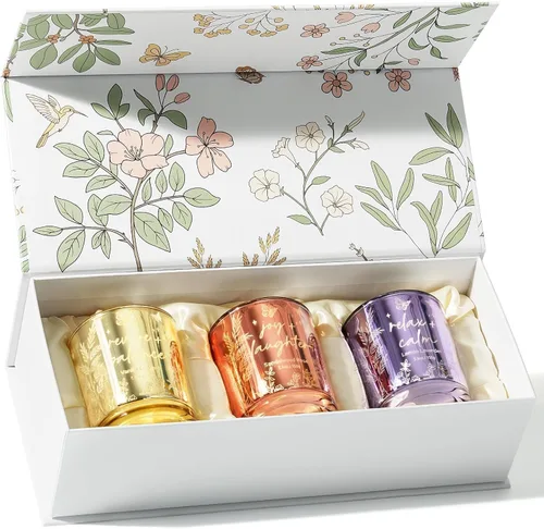 Vista 10 de Velas perfumadas para mujer, juego de 3 velas de soja para el hogar, juego de velas votivas perfumadas para vacaciones, regalos de Pascua, Día