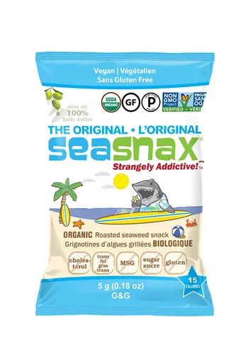 Vista 9 de SeaSnax Bocadillo de algas tostadas orgánicas, original, 0.18 onzas (paquete de 6)