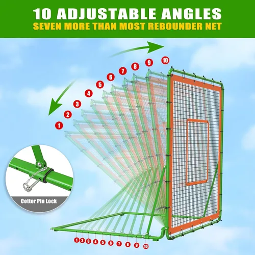 Vista 4 de KingDolly Heavy-Duty Baseball Rebounder Net 4x4.5FT, Foldable Design, Pitch Back Net with 10 Adjustable Angles for Solo Practice, Baseball Bounce