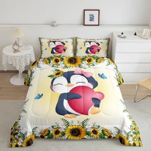 Vista 9 de Juego de ropa de cama tamaño individual para niñas y niños, juego de edredón de dibujos animados de animales y gatos, decoración de habitación