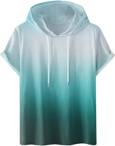 Vista 6 de Camisa de algodón para hombre, de moda, manga corta, con cordón, con capucha, ajuste holgado, atlética, camisetas de entrenamiento