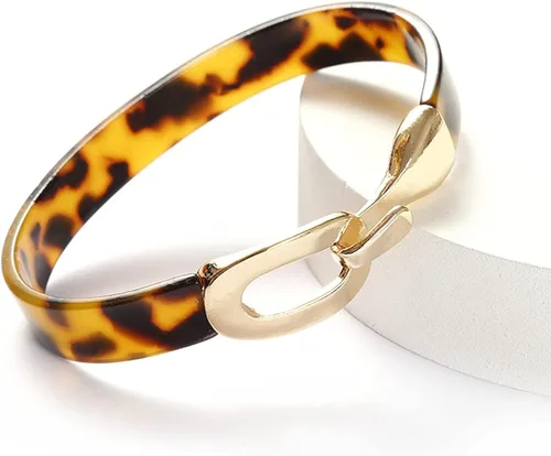 Vista 2 de Pulseras ligeras y gruesas con estampado de leopardo acrílico vintage de cara ancha esmaltadas de ácido acético de carey y carey para mujeres y niñas