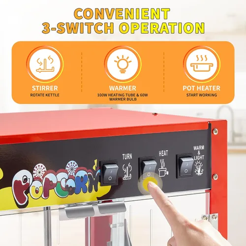 Vista 4 de Máquina para hacer palomitas de maíz, hervidor de 10 onzas, 1300 W de encimera para 60 tazas por lote, máquina de palomitas de maíz estilo cine