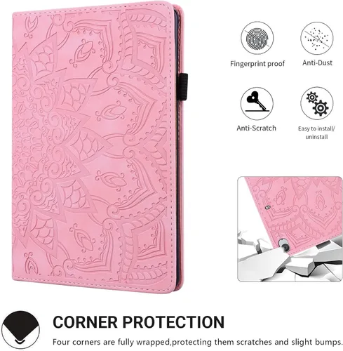 Vista 6 de Dteck Funda para iPad mini 5/4/3/2/1 - [Diseño de flores en relieve] Funda tipo folio clásica