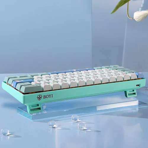 Vista 3 de BOYI 61 Mini RGB con cable 60% teclado mecánico intercambiable en caliente, teclas de sublimación PBT NKRO teclado programable tipo C