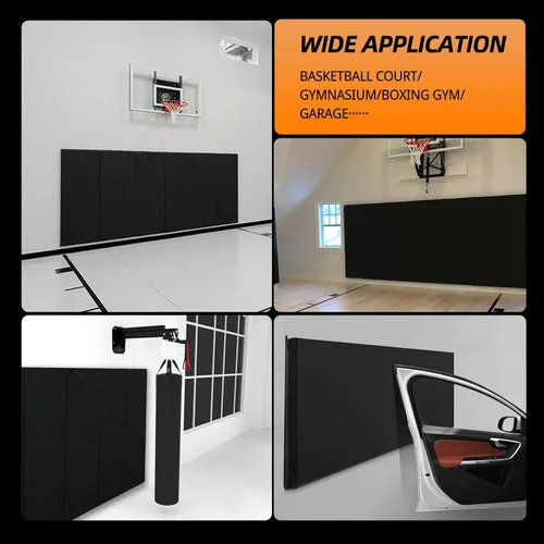 Vista 7 de Acolchados de Pared para Gimnasio Almohadilla de Protección de Pared para Cancha de Baloncesto - Colchoneta de Pared de Espuma Gruesa de 2" Negro