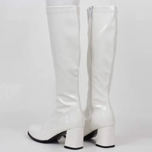 Vista 4 de Botas de charol para mujer, botas altas hasta la rodilla, piel sintética con zíper