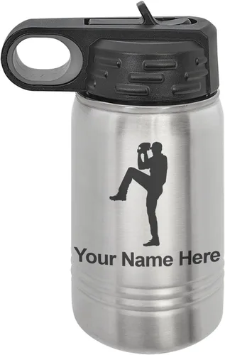 Vista 42 de LaserGram Botella de agua personalizada, jarra de béisbol, acero inoxidable de doble pared aislada al vacío con popote superior, regalo grabado Negro
