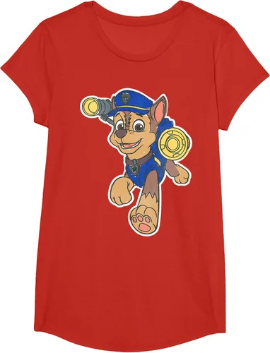 Vista 44 de Paw Patrol Chase Character Patch - Camiseta negra de manga corta con cuello redondo y ajuste clásico, talla S Negro