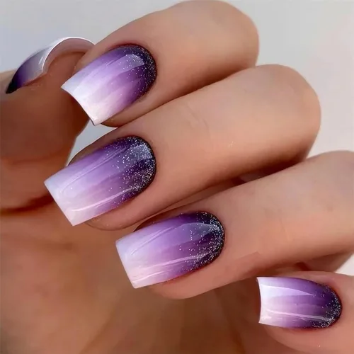 Vista 19 de 24 uñas postizas cortas a presión, color rosa RTKHFZE con diseño de mariposa blanca y diamantes de imitación, uñas postizas cuadradas de cobertura