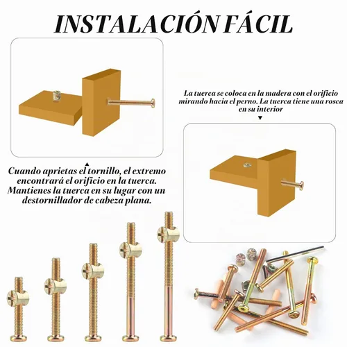 Vista 3 de Kit de Repuesto de 16 Piezas para Cuna, Pernos y Tuercas de Barril y Clavijas de Madera, Tornillos de Cabeza Hexagonal con Casquillo para Cabeceros