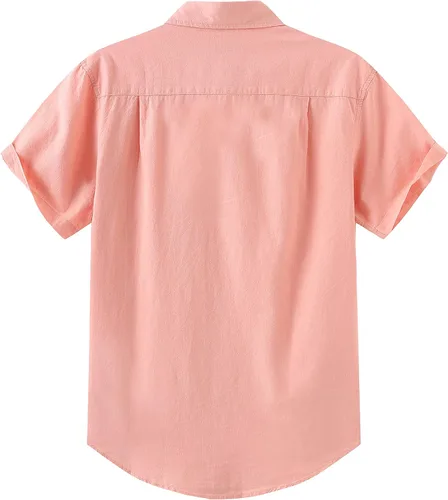 Vista 2 de COEVALS CLUB Men's Casual Linen Cotton Button Down Spread Collar Short Sleeve Summer Beach Shirts