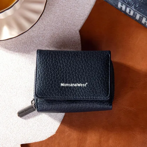 Vista 2 de Montana West Cartera para mujer con bloqueo RFID y bolsillo para monedas con cremallera, A azul, Vintage