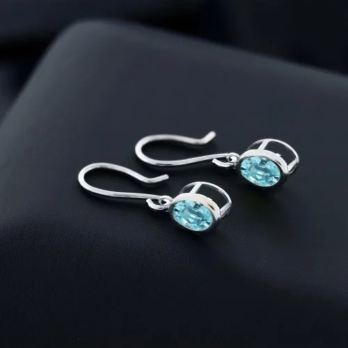 Vista 91 de Gem Stone King Aretes colgantes de plata de ley 925 de 0.276 x 0.197 in con piedra natal ovalada de alambre francés para mujer