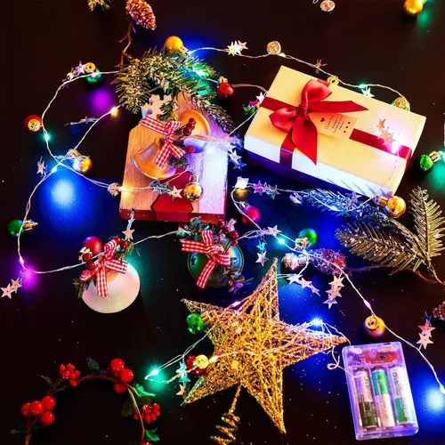 Vista 2 de Mudder Bola de Nieve con Luces de Hadas Luces de Navidad 13 Pies 40 LED Guirnalda de luces funciona con pilas, luces de decoración para fiestas