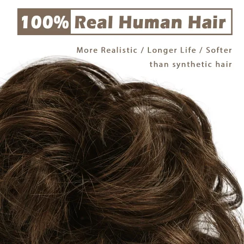 Vista 2 de BARSDAR Extensión de moño de cabello lacio marrón + coletero de cabello humano